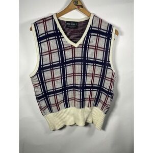 Vintage Pine State Plaid‎ V Neck Sweater Vest Mens Large Acrylic Preppy